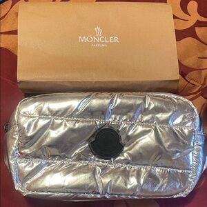 Moncler Shiny Silver Quilted Pouch